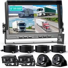 Load image into Gallery viewer, Nuoenx 10&quot; Wired Backup Camera System, HD 1080P Digital Rear View Side View Cameras 10 Inch Quad Split Loop Recording Monitor for RV, Semi-Trailer, Truck, IP69K Waterproof Wide View Camera (Y104)
