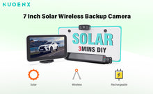 Load image into Gallery viewer, Nuoenx Solar Wireless Backup Camera for Truck, 3Mins No Wiring Installation, 6700 Solar Powered Battery Car Back Up Camera System with 7&quot; Monitor, IP69K Waterproof License Plate Camera for Trailer/RV
