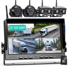 Load image into Gallery viewer, Nuoenx 10&quot; Wireless Backup Camera System, HD 1080P Digital Rear View Side View Cameras 10 Inch Quad Split Loop Recording Monitor for RV, Trailer, Truck, IP69K Waterproof IR Night Vision Cameras (W104)
