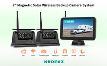 Load image into Gallery viewer, Nuoenx 7-inch Magnetic Solar Wireless Backup Camera System, Rechargeable Battery Reverse Camera with Loop Recording Monitor for RVs, Trucks, Trailers
