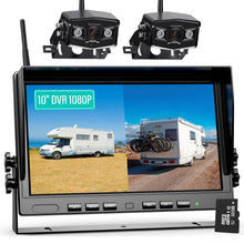 Load image into Gallery viewer, Nuoenx 10&quot; Wireless Backup Camera System, HD 1080P Digital Back Up Camera Systems with 10 Inch Quad Split DVR Monitor for Truck, RV, Trailer (W102)
