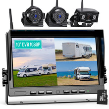 Load image into Gallery viewer, Nuoenx 10&quot; Wireless Backup Camera System for Truck, HD 1080P Digital Back Up Camera System with 10 Inch Quad Split Loop Recording Monitor, IP69K Waterproof Reversing Cameras for RV, Trailer (W103)
