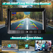 Load image into Gallery viewer, Nuoenx 9&quot; Wireless Backup Camera System, HD 1080P 4 Digital Rear Side View Cameras 9 Inch Quad Split Loop Recording Monitor with 32GB SD Card for RV, Semi-Trailer, Truck, Stable Signal (W904) …
