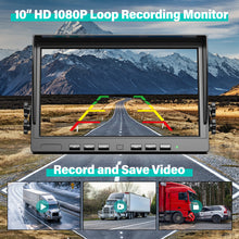 Load image into Gallery viewer, Nuoenx 10&quot; Wired Backup Camera System, HD 1080P Digital Rear View Side View Cameras 10 Inch Quad Split Loop Recording Monitor for RV, Semi-Trailer, Truck, IP69K Waterproof Wide View Camera (Y104)
