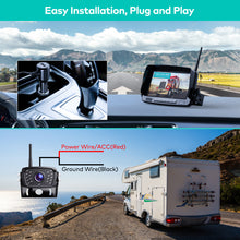 Load image into Gallery viewer, Nuoenx Wireless Backup Camera, 7 Inch DVR Monitor Rear View Camera System with 32GB SD Card for RV, Trailer, Truck, Support 4 Cameras, IP69K Waterproof 18 LED IR Night Vision 152° View Camera
