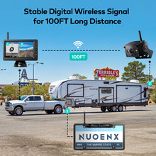 Load image into Gallery viewer, Nuoenx Wireless Backup Camera for RV, Split Screen 5 Inch HD Monitor W/ Wireless License Plate Backup Camera &amp; Wireless Rear View Camera, IR Night Vision Waterproof Camera for RV, Trailer, 5th wheel (W2W5MBX)
