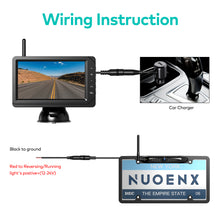 Load image into Gallery viewer, Nuoenx Wireless License Plate Backup Camera Kit, 5 Inch HD Monitor with Digital Wireless Signal, IR Night Vision Car Rear Front View Camera, 170 ° Waterproof Camera for Car, Truck, RV, Trailer
