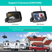 Load image into Gallery viewer, Nuoenx Wireless Backup Camera, 7 Inch Monitor Rear View Camera System for RV, Trailers, Trucks, 5th Wheels, Support 2 Cameras, IP69 Waterproof 18 LED IR Night Vision 152° View Camera, DIY Guide Lines
